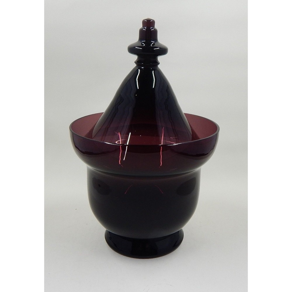 Carl Erickson Amethyst Art Glass Covered Sugar Candy Bowl Dish Marked
